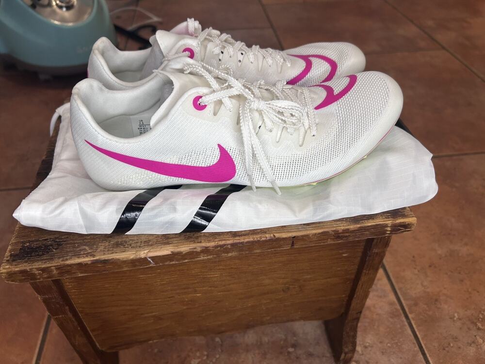 New Nike Air Zoom Maxfly Track Spikes Running Shoes White/Pink Spike Wrench 7.5
